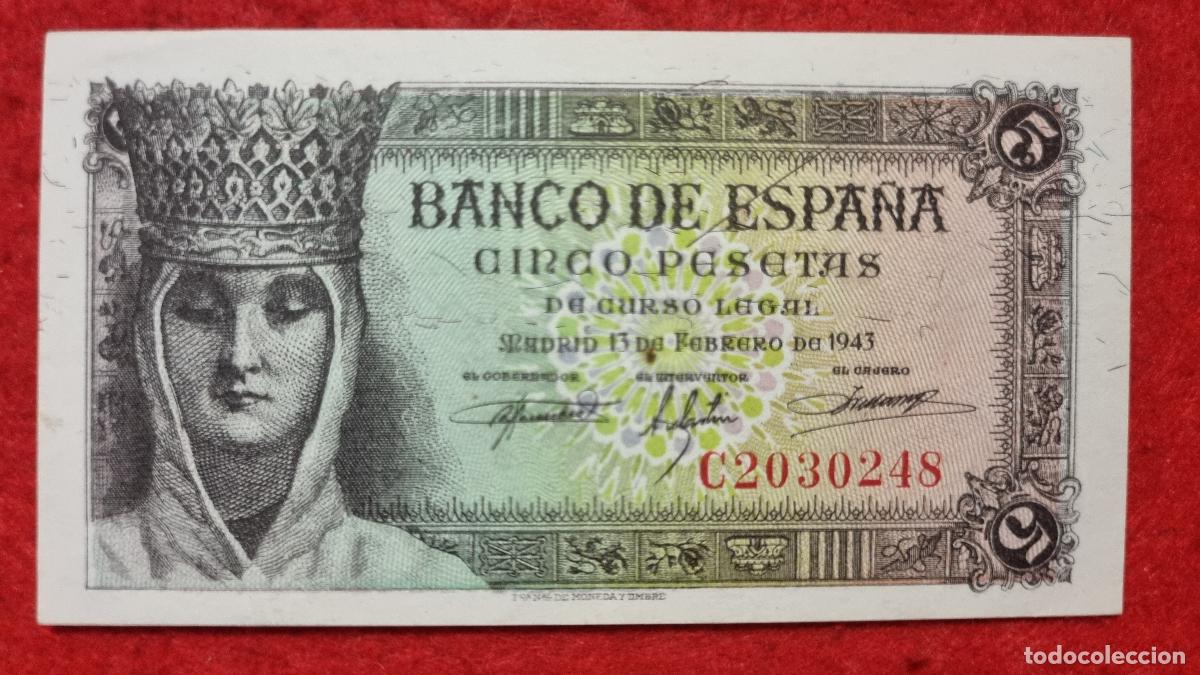 Banconote spagnole: BILLETE 5 PESETAS 1943 PLANCHA SERIE C ORIGINAL T627