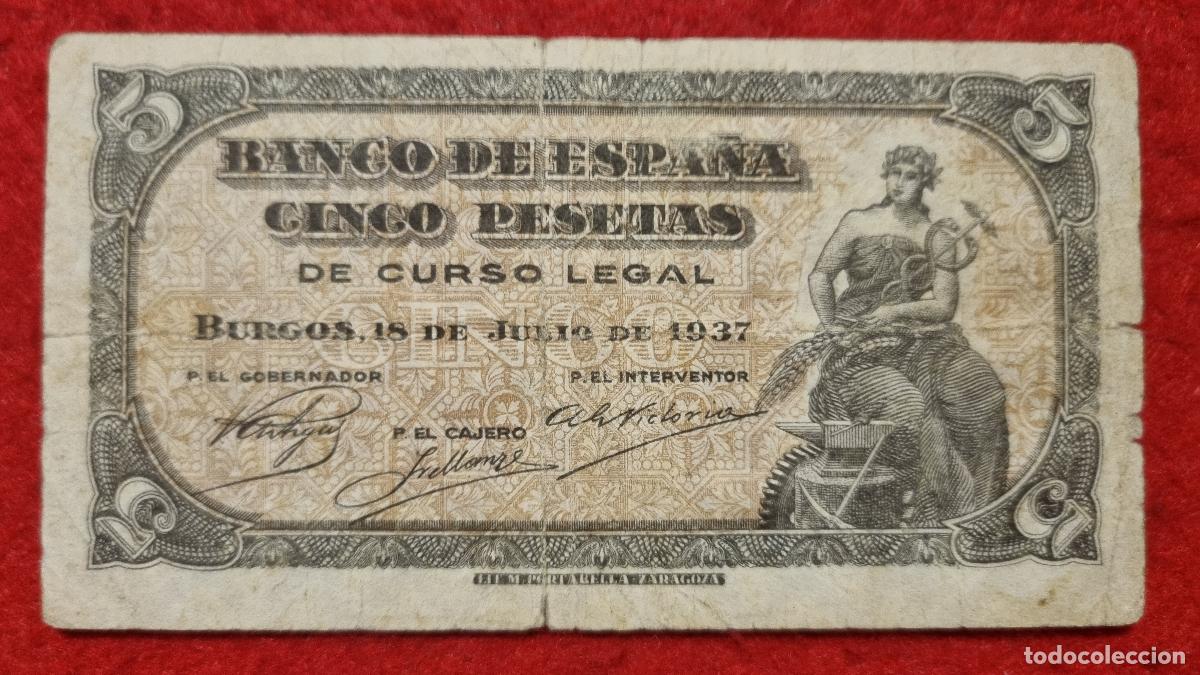 Banconote spagnole: BILLETE 5 PESETAS BURGOS 1937 MBC- SERIE C ORIGINAL T013