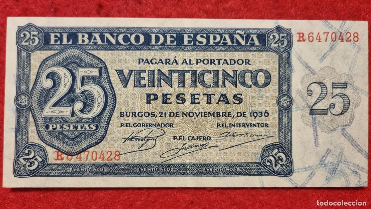 Billetes espa&ntilde;oles: BILLETE 25 PESETAS BURGOS 1936 EBC SERIE R ORIGINAL T428