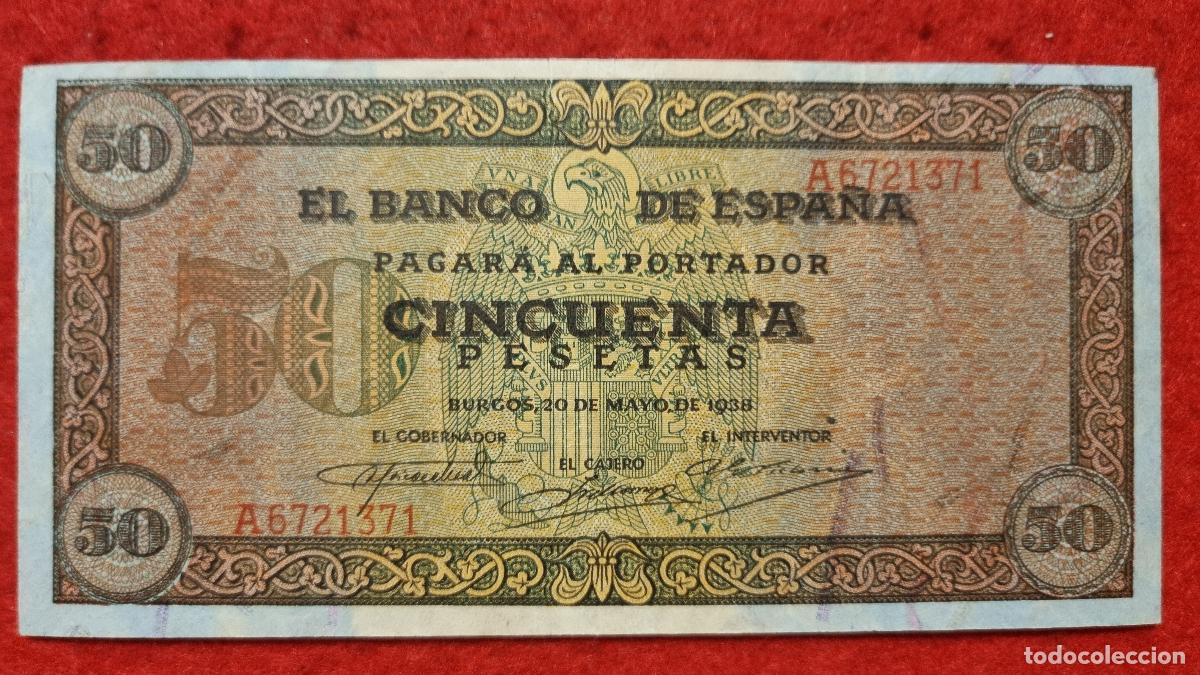 Billetes espa&ntilde;oles: BILLETE 50 PESETAS BURGOS 1938 EBC SERIE A ORIGINAL T371