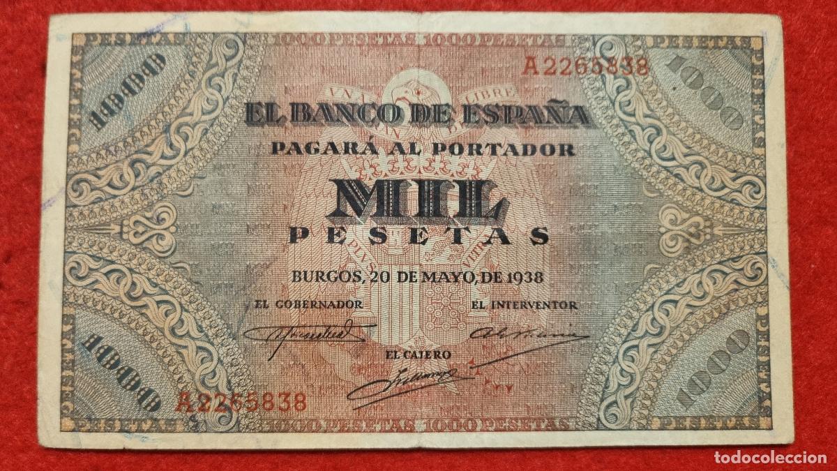 Billetes espa&ntilde;oles: BILLETE 1000 PESETAS BURGOS 1938 MBC SERIE A ORIGINAL T838