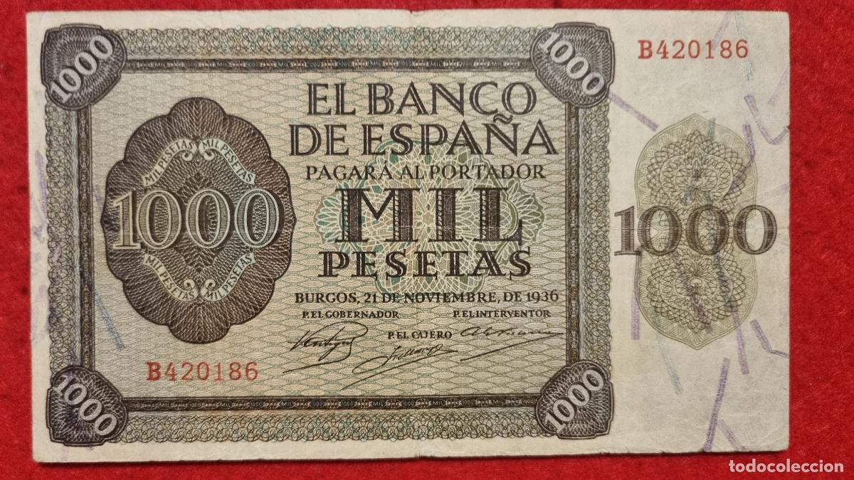Billetes espa&ntilde;oles: BILLETE 1000 PESETAS BURGOS 1936 MBC SERIE B ORIGINAL T186