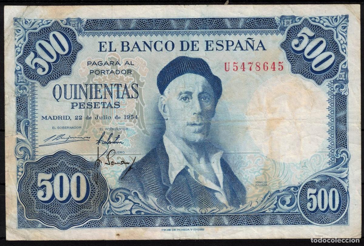 Billetes espa&ntilde;oles: BILLETE ESPA&Ntilde;A 500 PESETAS 1954 IGNACIO ZULOAGA - SERIE U - BC