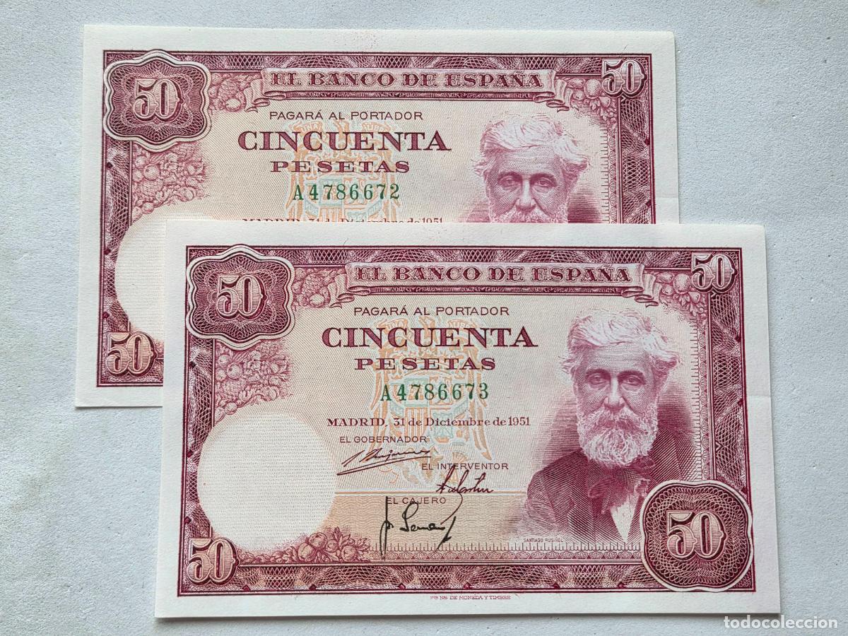 Billetes espa&ntilde;oles: PAREJA CORRELATIVA 50 PESETAS 1951 SANTIAGO RUISE&Ntilde;OL