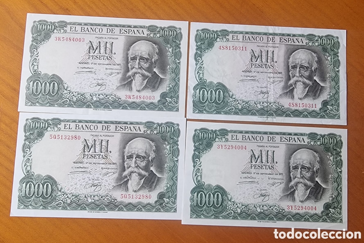 Billetes espa&ntilde;oles: Lote cuatro billetes mil pesetas Echegaray ved fotos