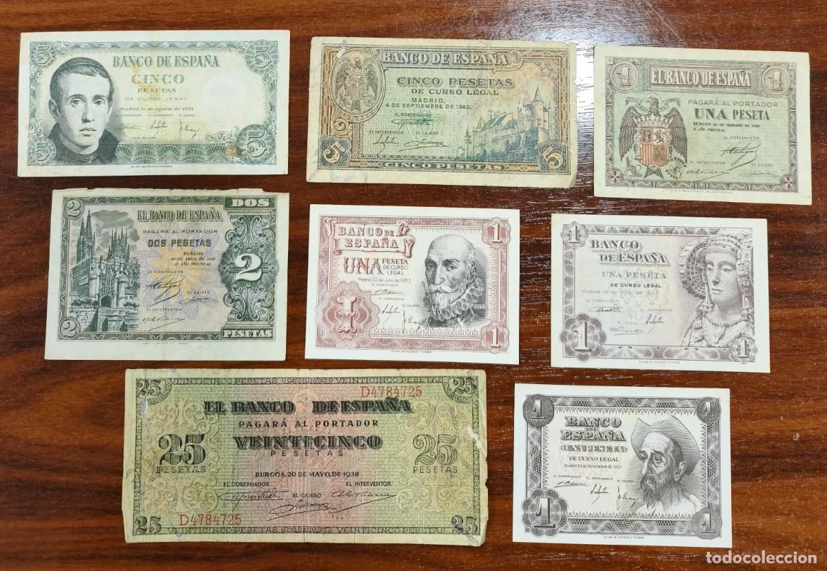 Billetes espa&ntilde;oles: ESPA&Ntilde;A. LOTE DE 8 BILLETES ESPA&Ntilde;OLES, PERIODO ESTADO ESPA&Ntilde;OL.