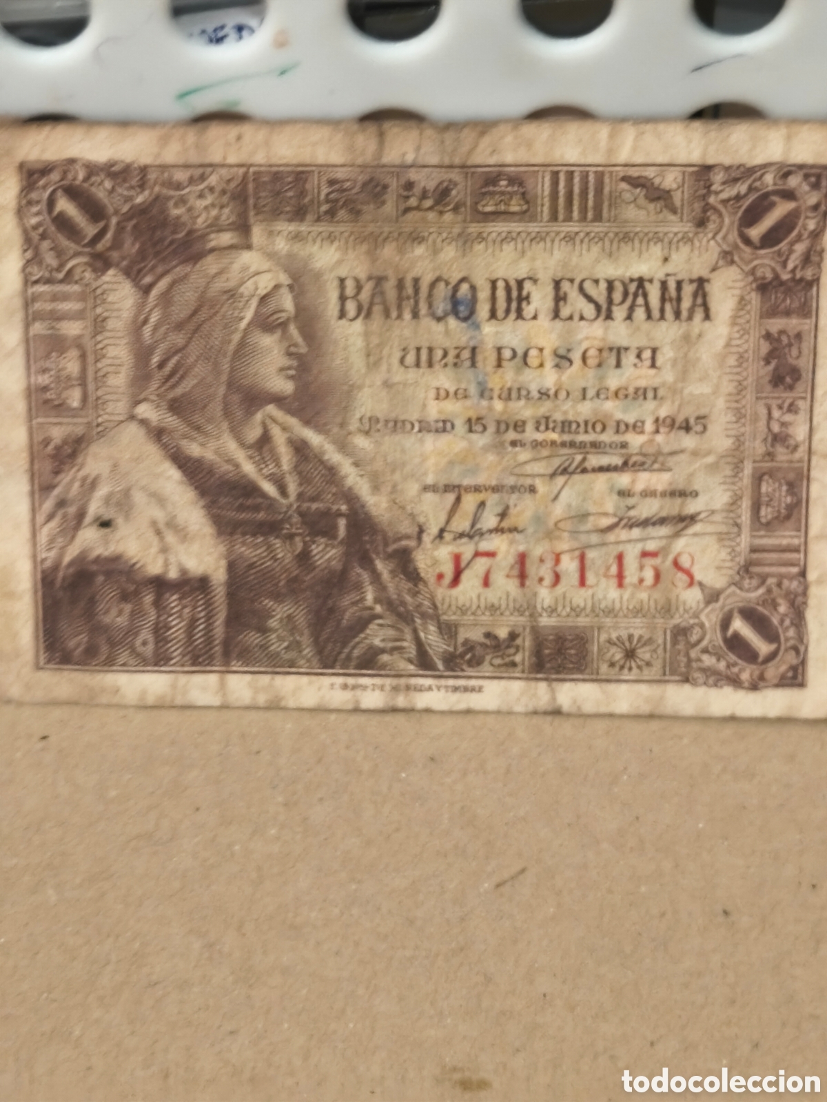 Spanische Banknoten: Billete circulado de Espa&ntilde;a bc algo sobado escaso de 1 pts 1945 ver