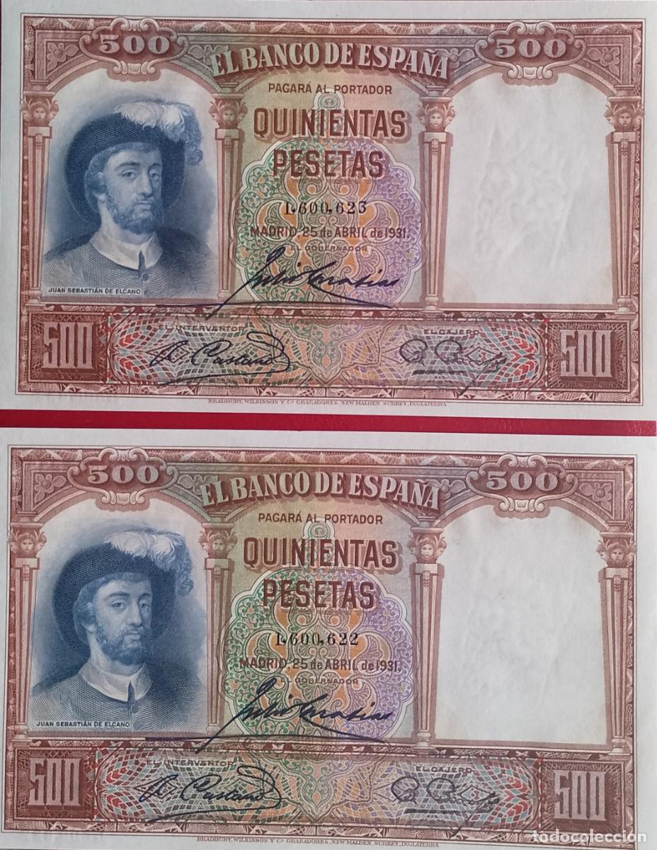 Billetes espa&ntilde;oles: PAREJA DE BILLETES DE 500 PESETAS 1931 ELCANO S/C