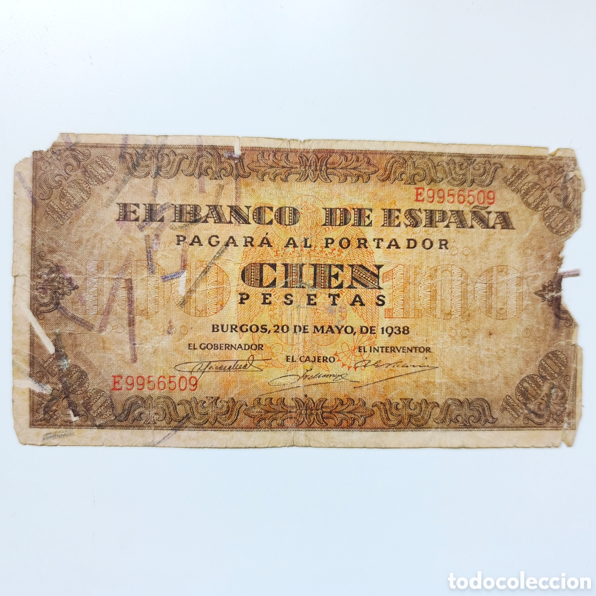 Billetes espa&ntilde;oles: Espa&ntilde;a, Billete 100 pesetas 20 mayo de 1938, serie E