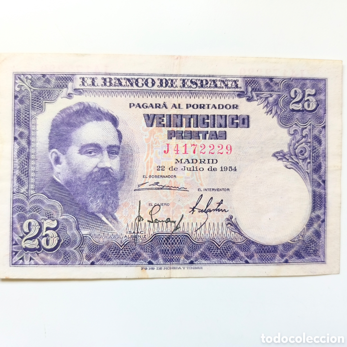 Billetes espa&ntilde;oles: Espa&ntilde;a, Billete 25 pesetas de 1954, serie J