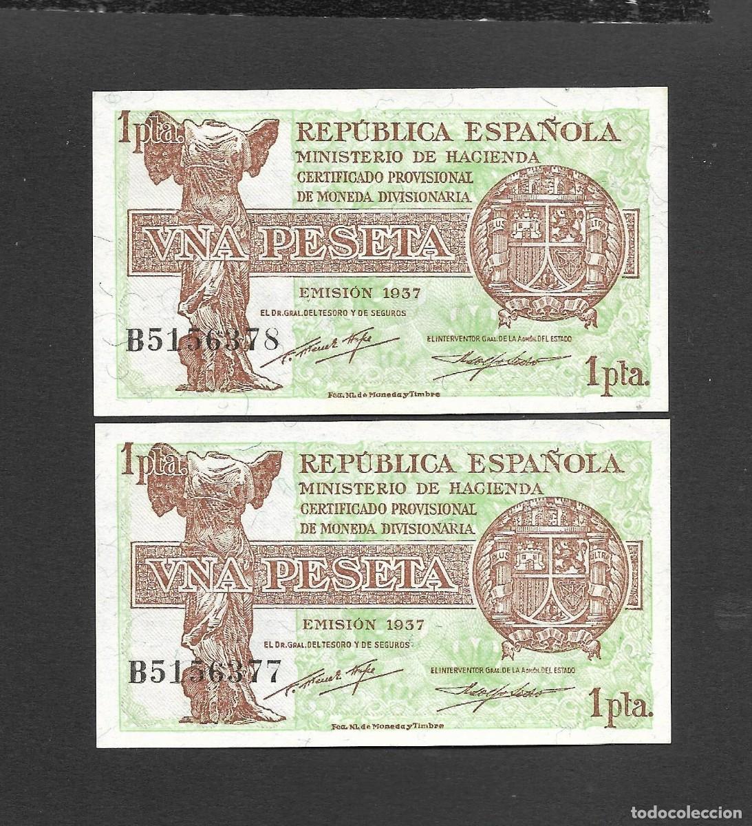 Billetes espa&ntilde;oles: PAREJA CORRELATIVA 1 PESETA 1937 SERIE B S/C
