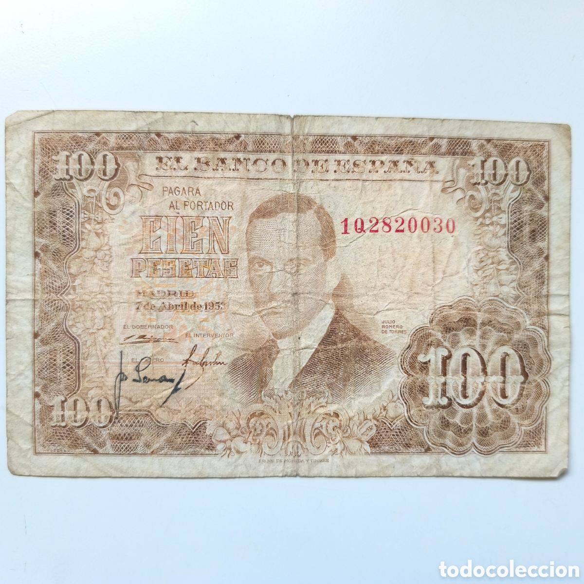 Billetes espa&ntilde;oles: Espa&ntilde;a, Billete 100 pesetas de 1953