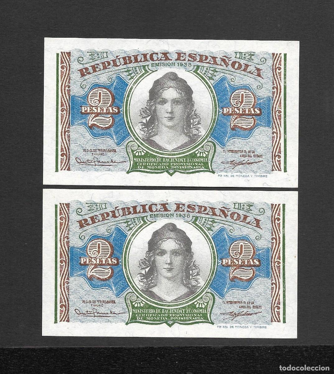 Billetes espa&ntilde;oles: PAREJA CORRELATIVA 2 PESETA 1938 SERIE A S/C