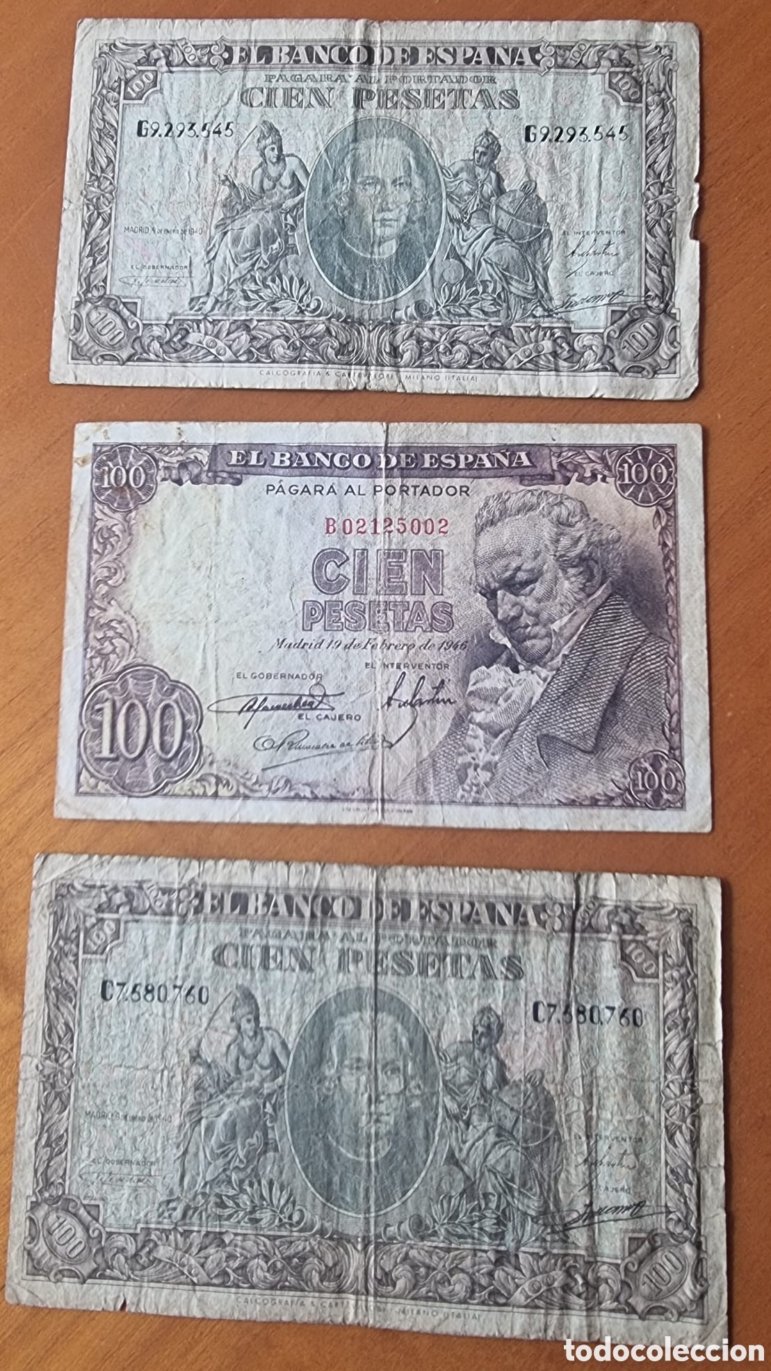 Billetes espa&ntilde;oles: Lote tres billetes cien pesetas originales ved fotos
