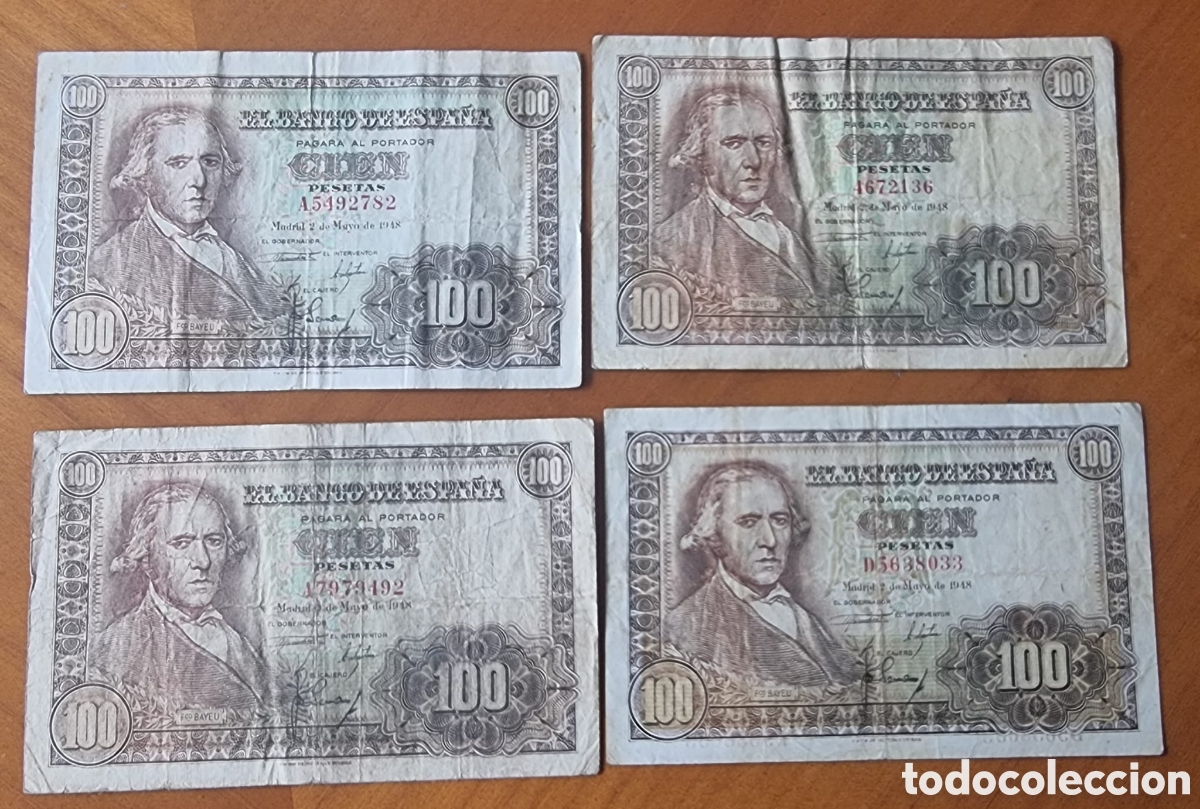 Billetes espa&ntilde;oles: Lote cuatro billetes cien pesetas 1948 ved fotos
