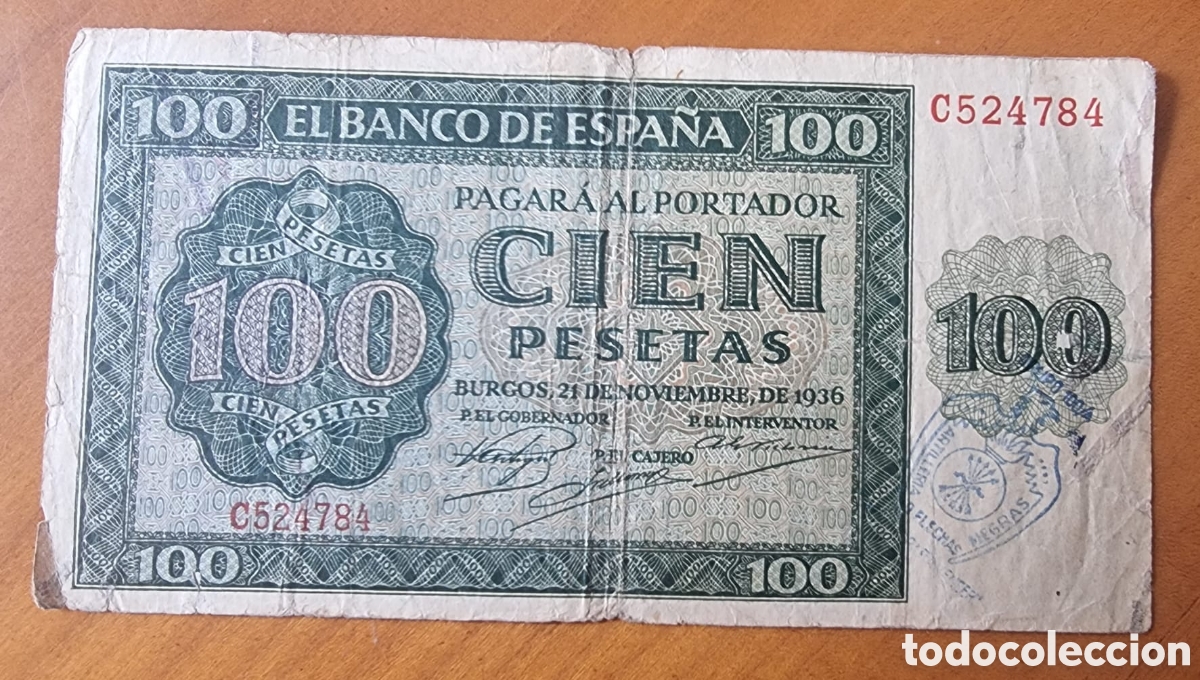 Billetes espa&ntilde;oles: Billete original guerra civil sello CTV italiano agredir para vencer