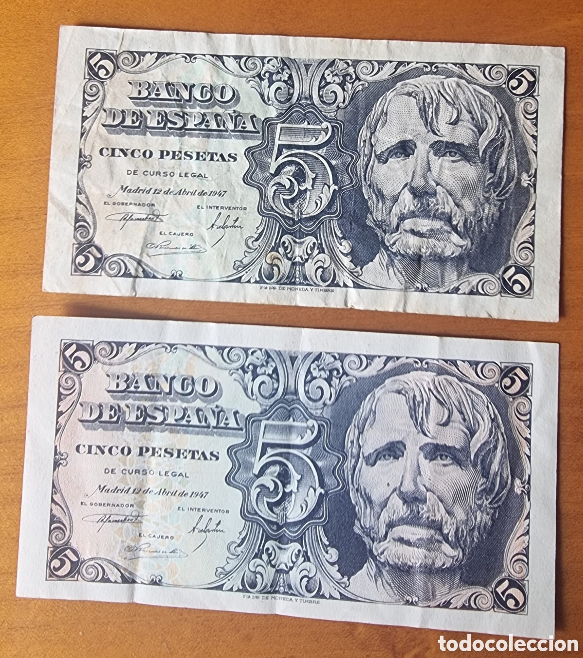 Billetes espa&ntilde;oles: Lote dos billetes de cinco pesetas 1947 originales