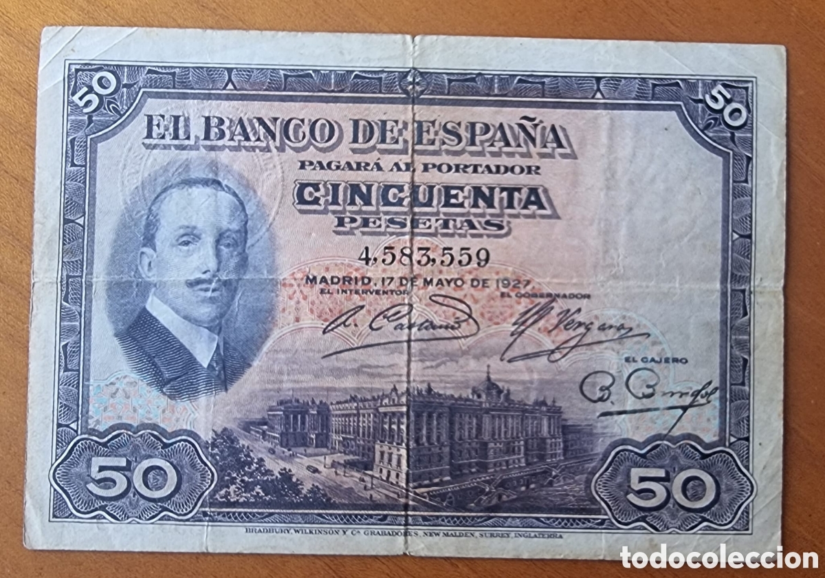 Billetes espa&ntilde;oles: Billete 50 pesetas 1927 sello seco original ved fotos