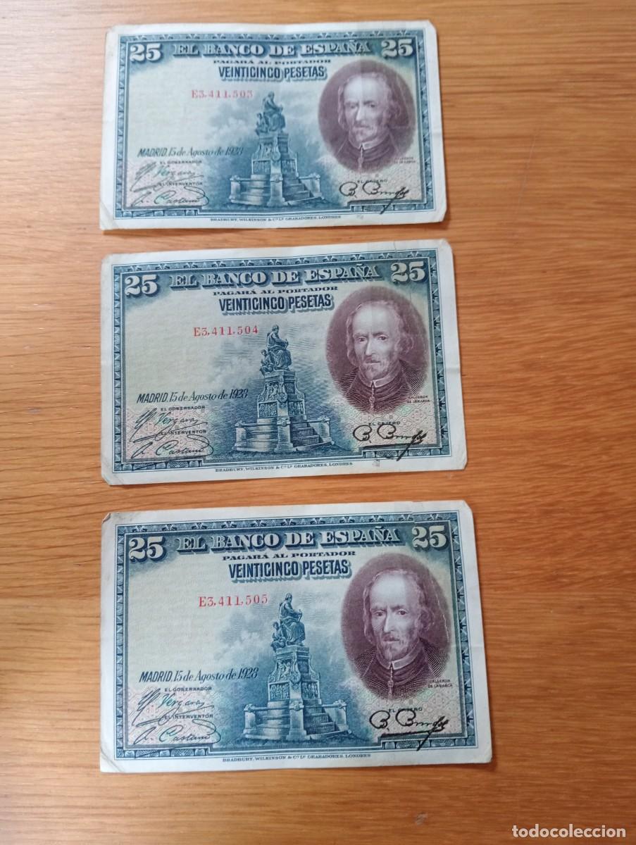 Billetes espa&ntilde;oles: LOTE 3 BILLETES CONSECUTIVOS DE ESPA&Ntilde;A. 25 PESETAS. A&Ntilde;O 1928. PICK 74c. CIRCULADOS. VER FOTOS.