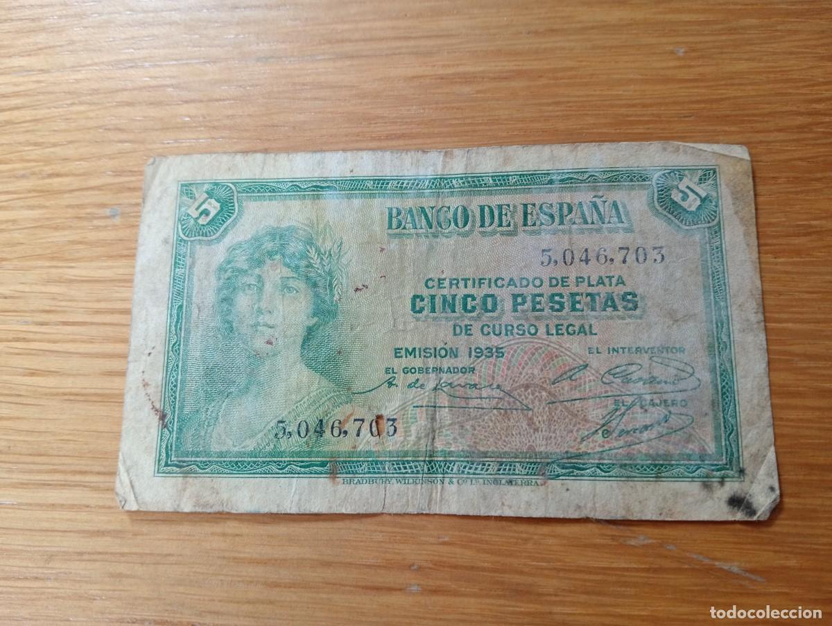 Billets espagnols: ESPA&Ntilde;A. 5 PESETAS. SIN LETRA. N.&ordm; 5,046,703. A&Ntilde;O 1935 (2&ordf; Rep&uacute;blica). PICK: 85a.1. CIRCULADO.