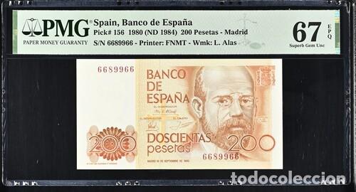 Billetes espa&ntilde;oles: ESPA&Ntilde;A * BILLETE 200 PESETAS 1980 SIN SERIE * PMG-67 EPQ (IC-1589)