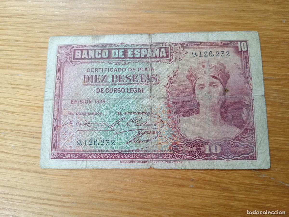 Billetes espa&ntilde;oles: ESPA&Ntilde;A. 10 PESETAS. N.&ordm; DE SERIE: 9,126,232 (SIN LETRA). A&Ntilde;O 1935 (2&ordf; REP&Uacute;BLICA). PICK 86. CIRCULADO