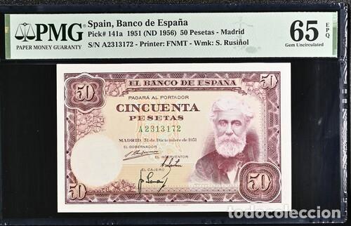 Billetes espa&ntilde;oles: ESPA&Ntilde;A * BILLETE 50 PESETAS 1951 * PMG-65 EPQ (IC-1602)