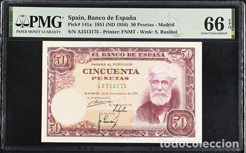 Billetes espa&ntilde;oles: ESPA&Ntilde;A * BILLETE 50 PESETAS 1951 * PMG-66 EPQ (IC-1601)
