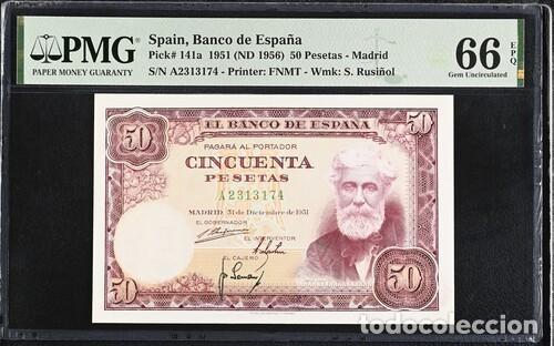 Billetes espa&ntilde;oles: ESPA&Ntilde;A * BILLETE 50 PESETAS 1951 * PMG-66 EPQ (IC-1600)