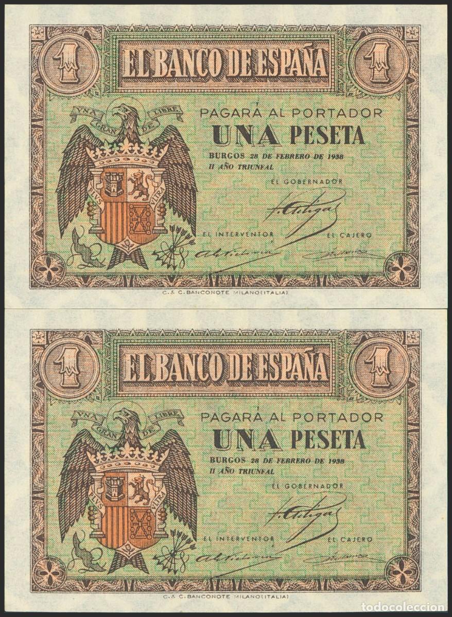 Billetes espa&ntilde;oles: PAREJA CORRELATIVA 1 PESETA FEBRERO 1938 SERIE E S/C