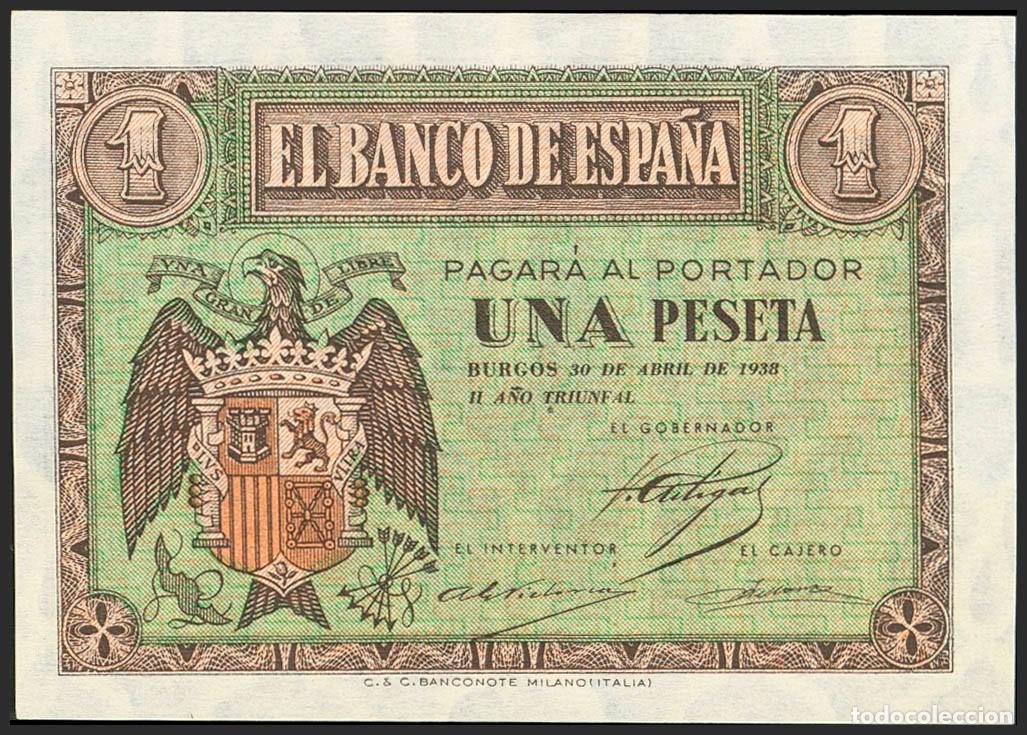 Billetes espa&ntilde;oles: 1 PESETA ABRIL 1938 SERIE B S/C