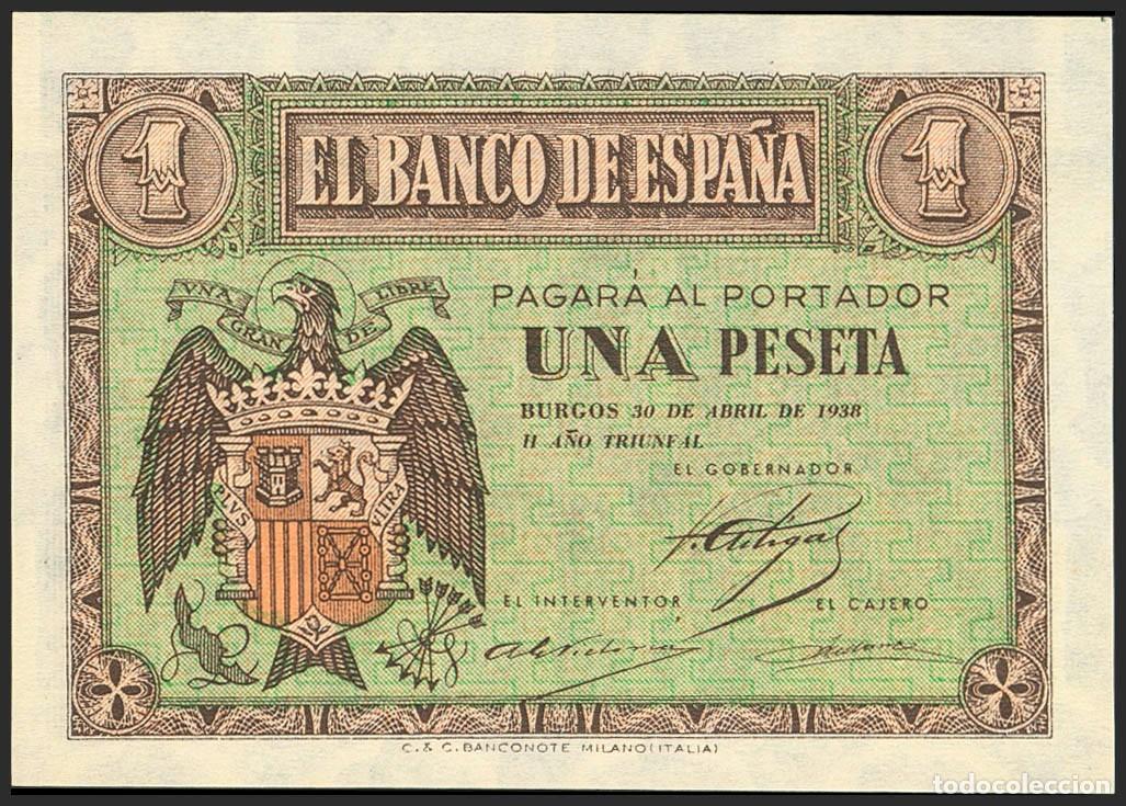 Billetes espa&ntilde;oles: 1 PESETA ABRIL 1938 SERIE D S/C