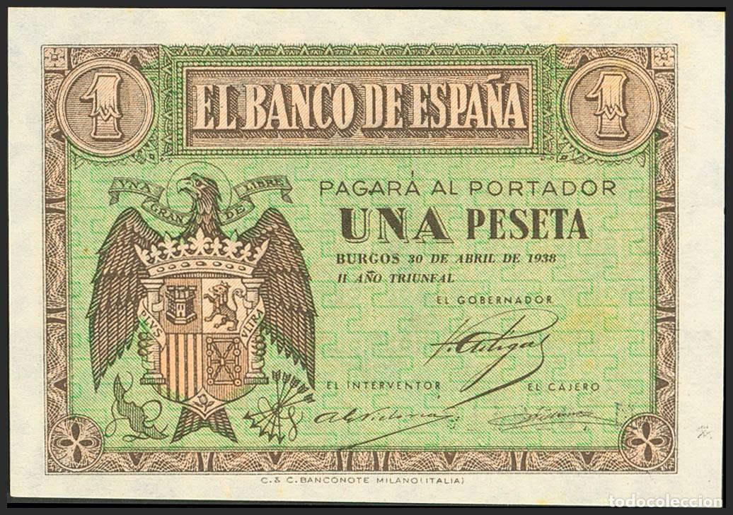 Billetes espa&ntilde;oles: 1 PESETA ABRIL 1938 SERIE M S/C