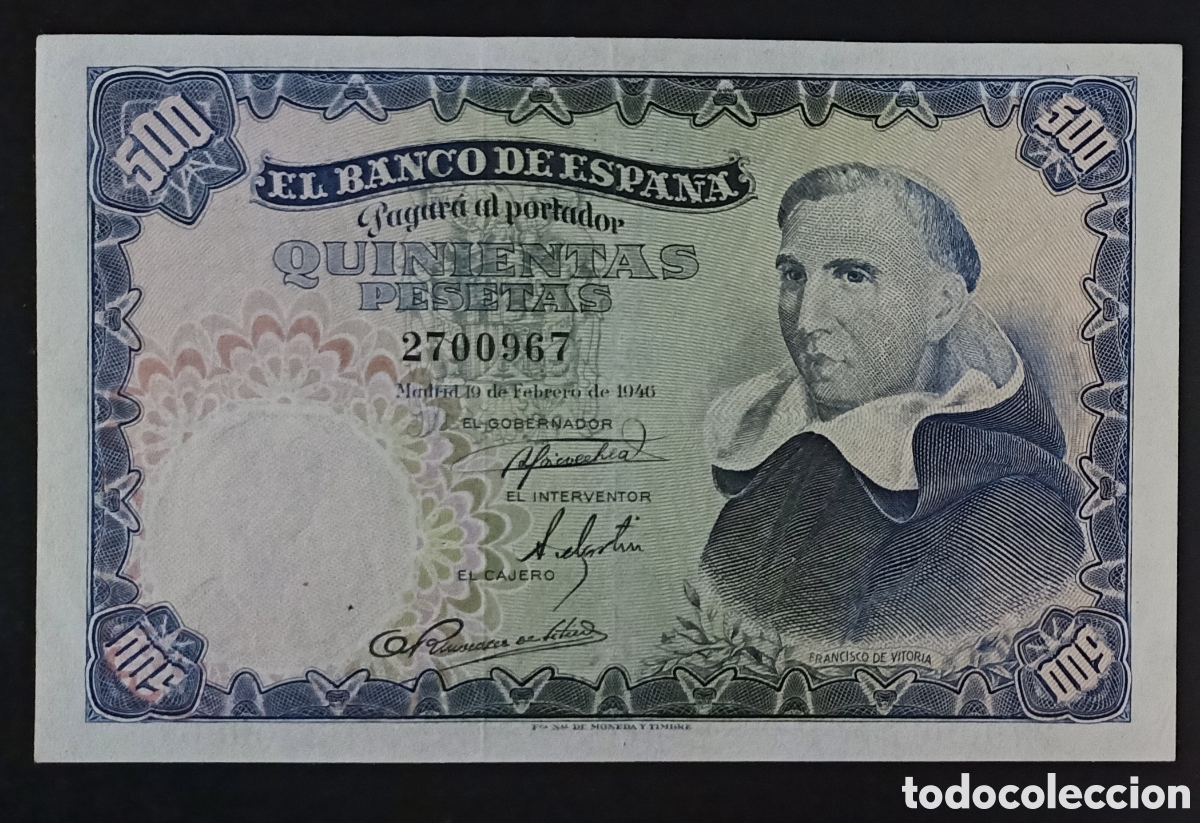 Spanische Banknoten: Billete 500 PESETAS 1946 -F. VITORIA- sin serie