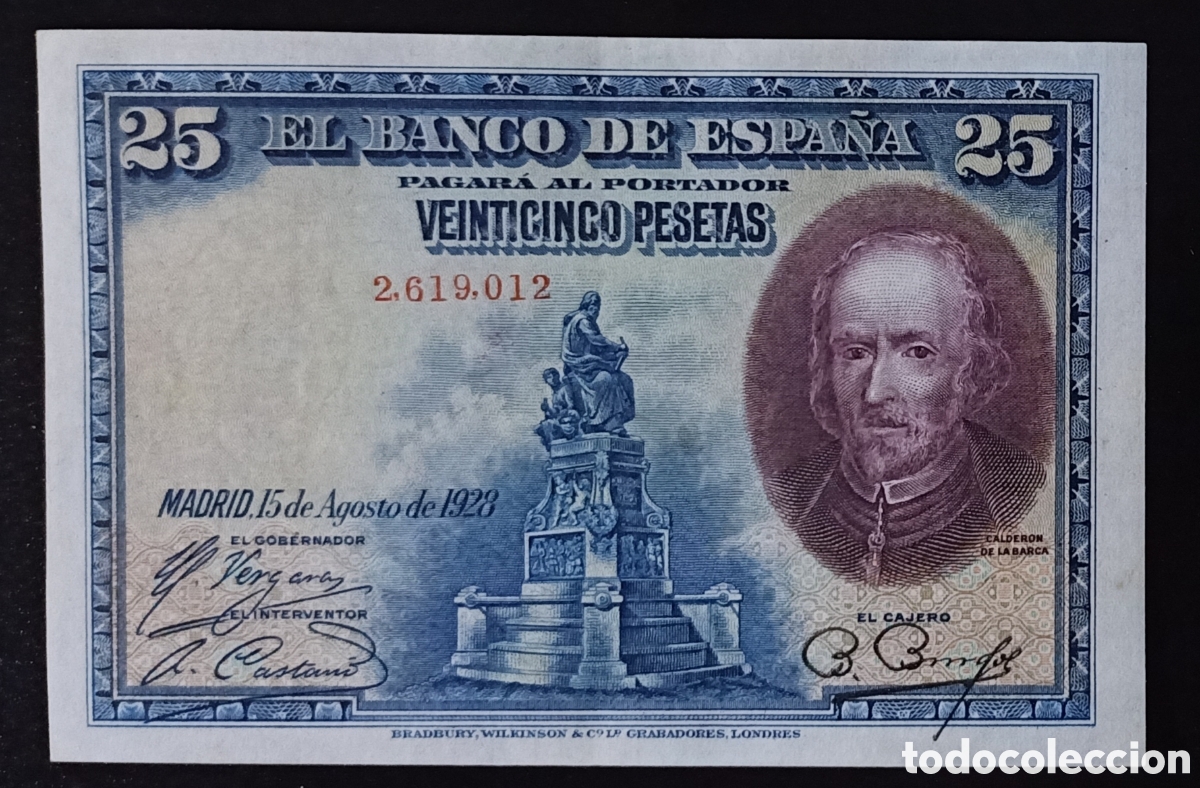 Notas espanholas: Billete 25 PESETAS 1928 -C. de la BARCA- sin serie