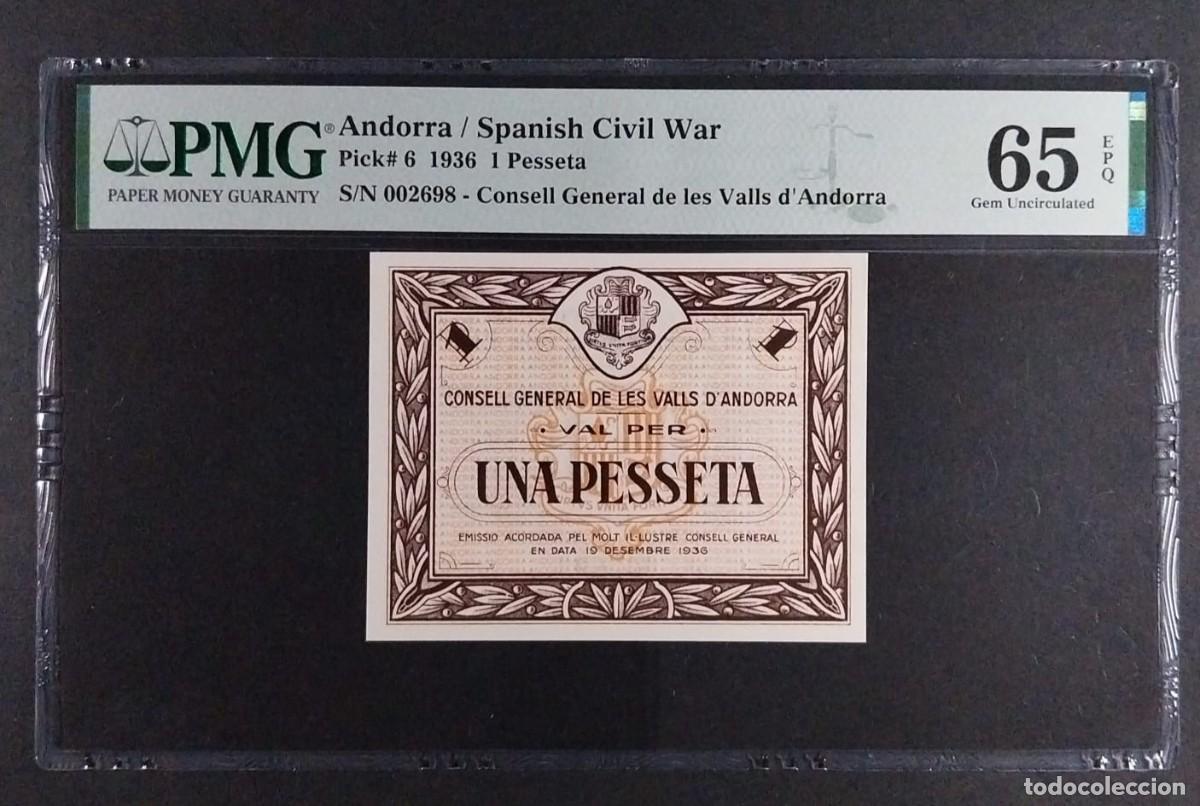 Billetes espa&ntilde;oles: 1 PESETA 1936 ANDORRA PMG 65 EPQ SC