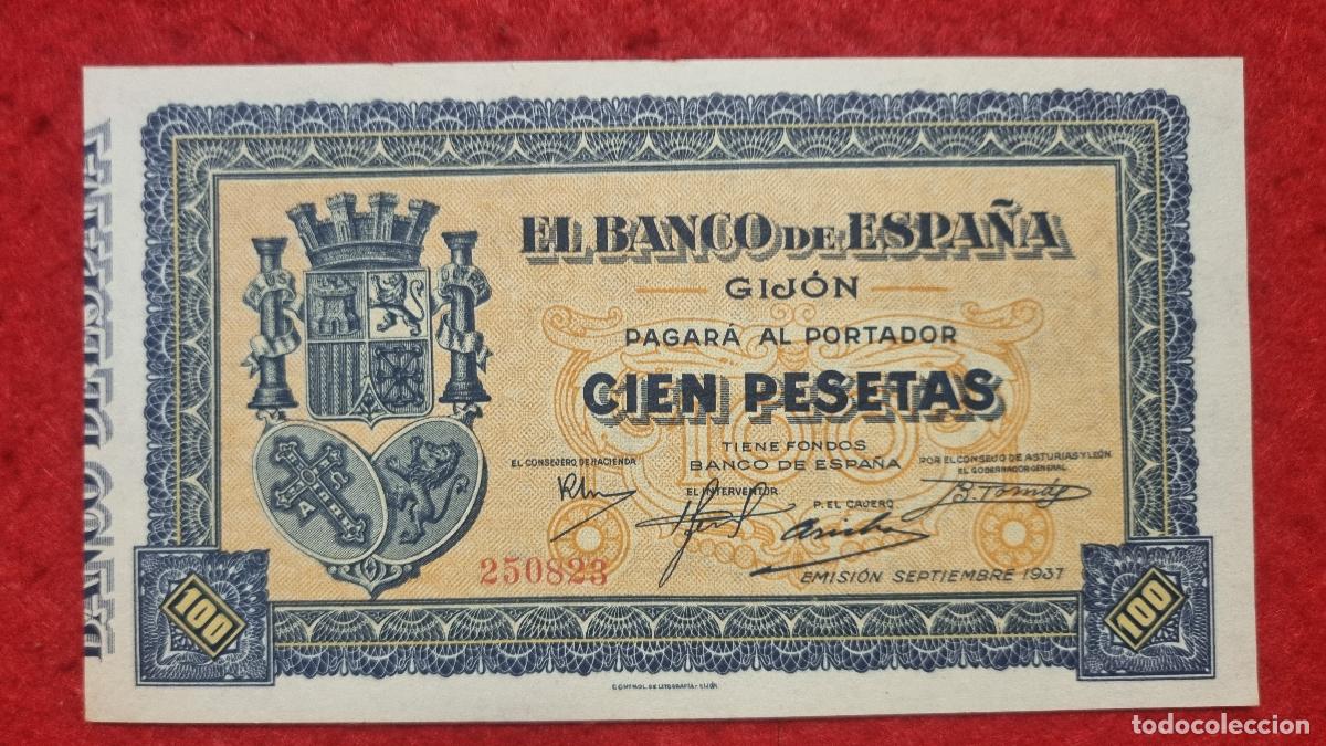 Banconote spagnole: BILLETE 100 PESETAS BANCO ESPA&Ntilde;A DE GIJON 1937 SIN CIRCULAR SIN SERIE ORIGINAL T823