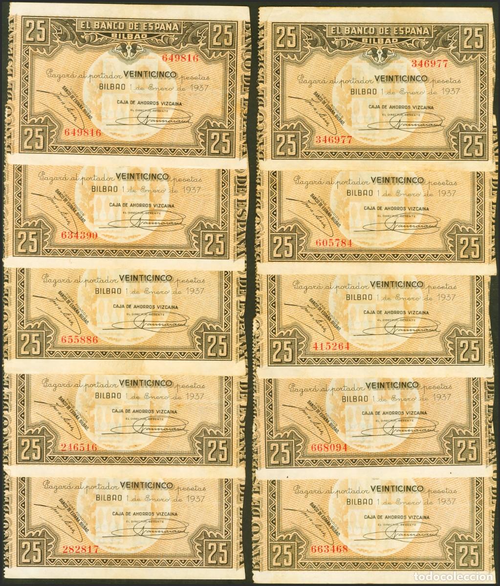 Billetes espa&ntilde;oles: 10 BILLETES 25 PESETAS 1937 BILBAO FIRMAS VARIADAS EBC-/EBC