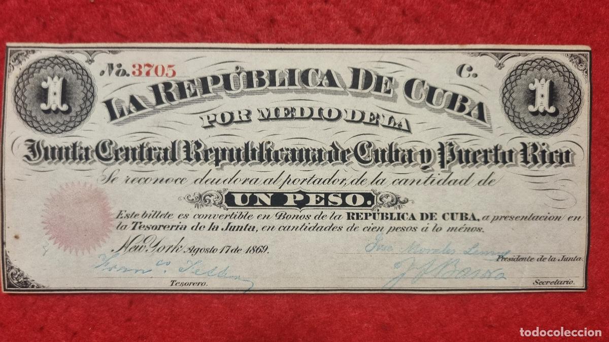 Billetes espa&ntilde;oles: BILLETE 1 PESO DE CUBA Y PUERTO RICO 1869 EPOCA COLONIAL ESPA&Ntilde;OLA EBC SIN CIRCULAR ORIGINAL T705