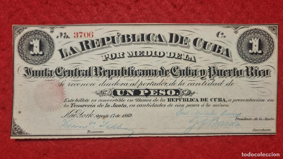 Billetes espa&ntilde;oles: BILLETE 1 PESO DE CUBA Y PUERTO RICO 1869 EPOCA COLONIAL ESPA&Ntilde;OLA EBC SIN CIRCULAR ORIGINAL T706