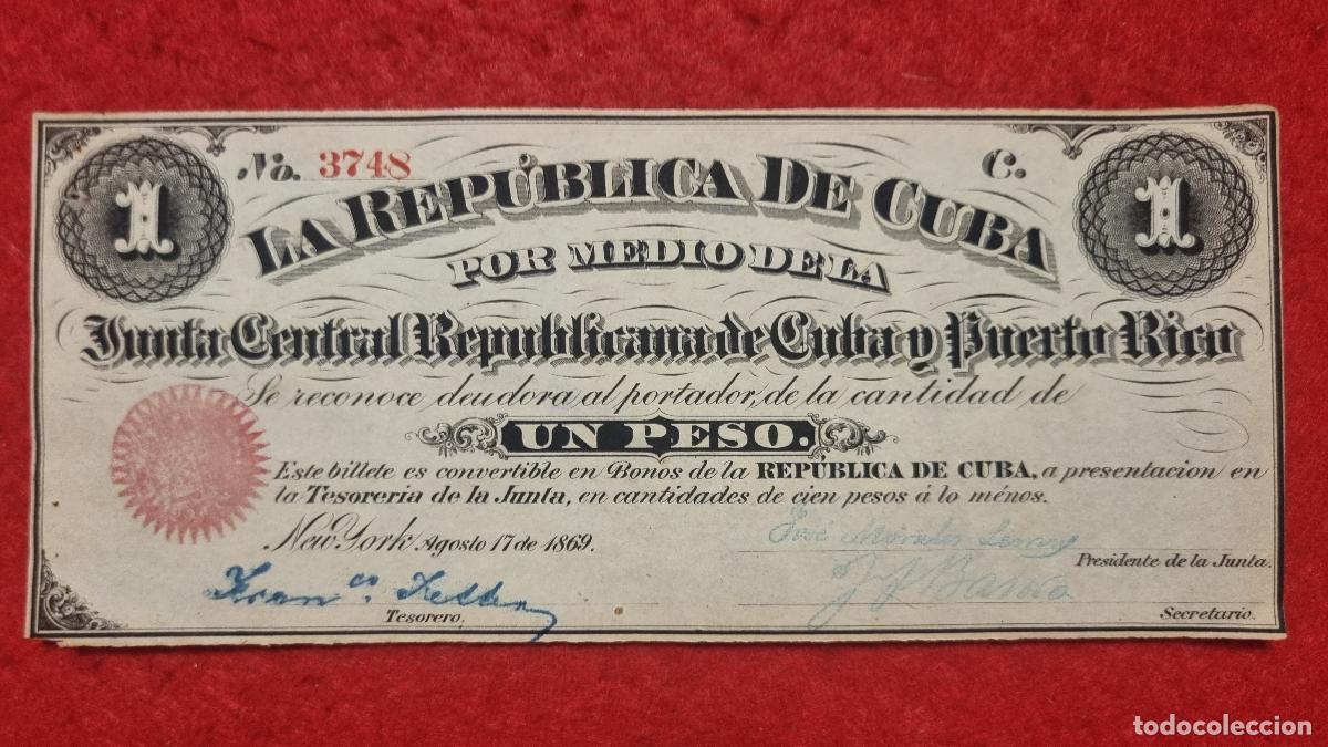 Billetes espa&ntilde;oles: BILLETE 1 PESO DE CUBA Y PUERTO RICO 1869 EPOCA COLONIAL ESPA&Ntilde;OLA EBC SIN CIRCULAR ORIGINAL T748