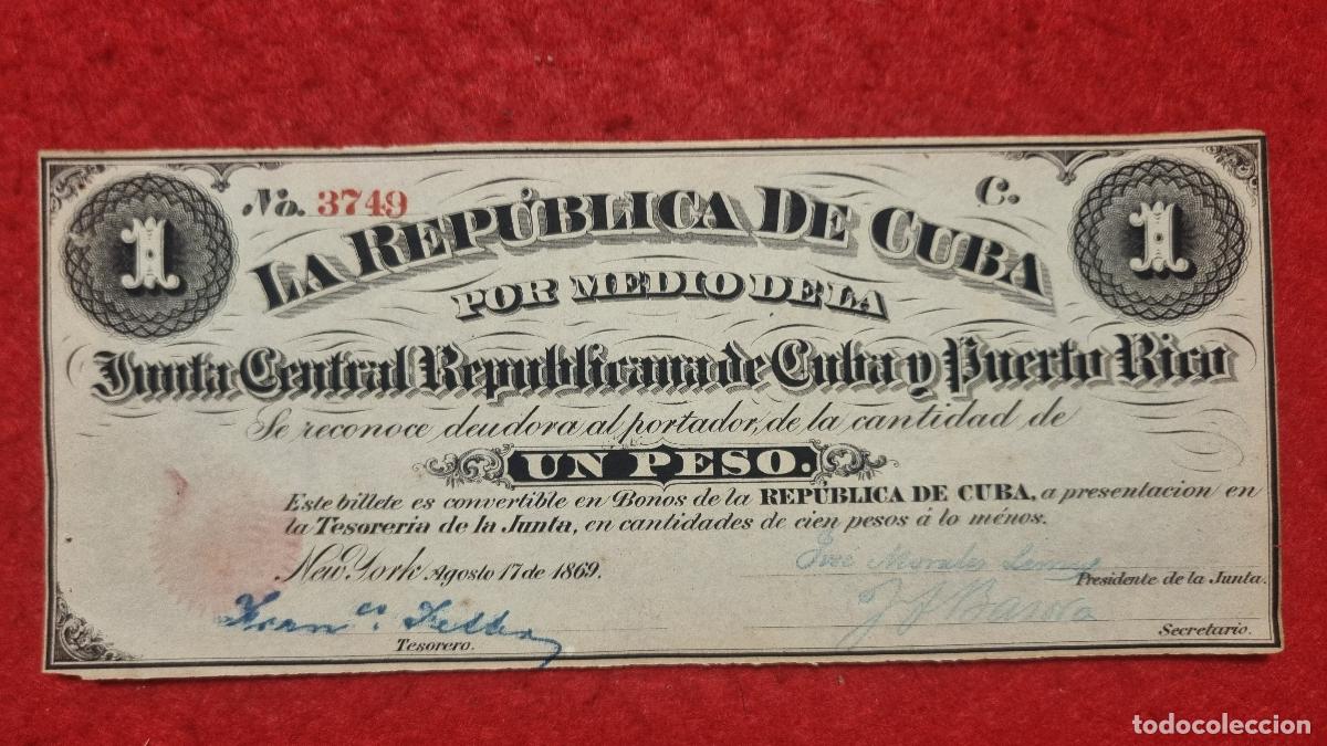 Billetes espa&ntilde;oles: BILLETE 1 PESO DE CUBA Y PUERTO RICO 1869 EPOCA COLONIAL ESPA&Ntilde;OLA EBC SIN CIRCULAR ORIGINAL T749