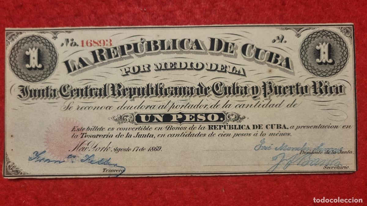 Billetes espa&ntilde;oles: BILLETE 1 PESO DE CUBA Y PUERTO RICO 1869 EPOCA COLONIAL ESPA&Ntilde;OLA EBC SIN CIRCULAR ORIGINAL T893