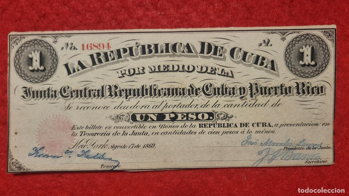Billetes espa&ntilde;oles: BILLETE 1 PESO DE CUBA Y PUERTO RICO 1869 EPOCA COLONIAL ESPA&Ntilde;OLA EBC SIN CIRCULAR ORIGINAL T894
