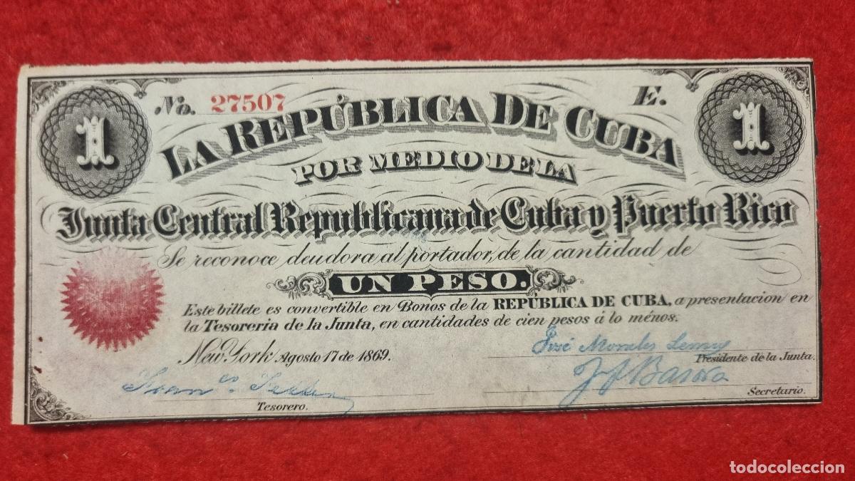 Billetes espa&ntilde;oles: BILLETE 1 PESO DE CUBA Y PUERTO RICO 1869 EPOCA COLONIAL ESPA&Ntilde;OLA EBC SIN CIRCULAR ORIGINAL T507