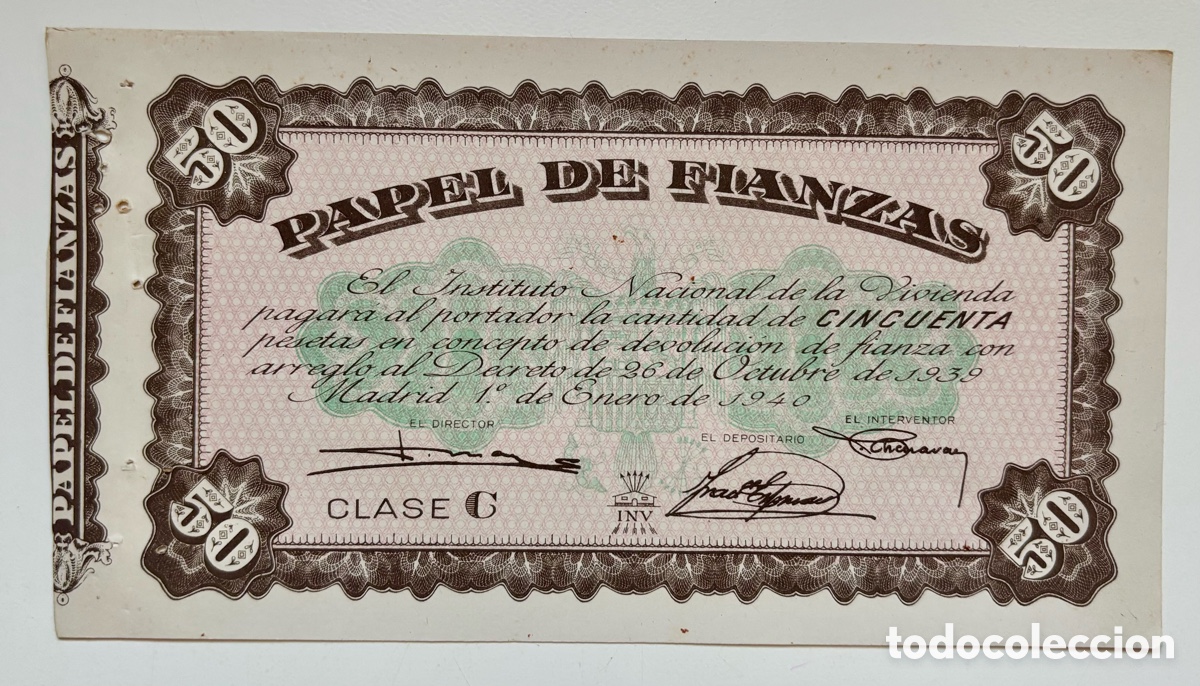 Billetes espa&ntilde;oles: PAPEL DE FIANZAS 50 Pesetas 1939-1940 . Clase C