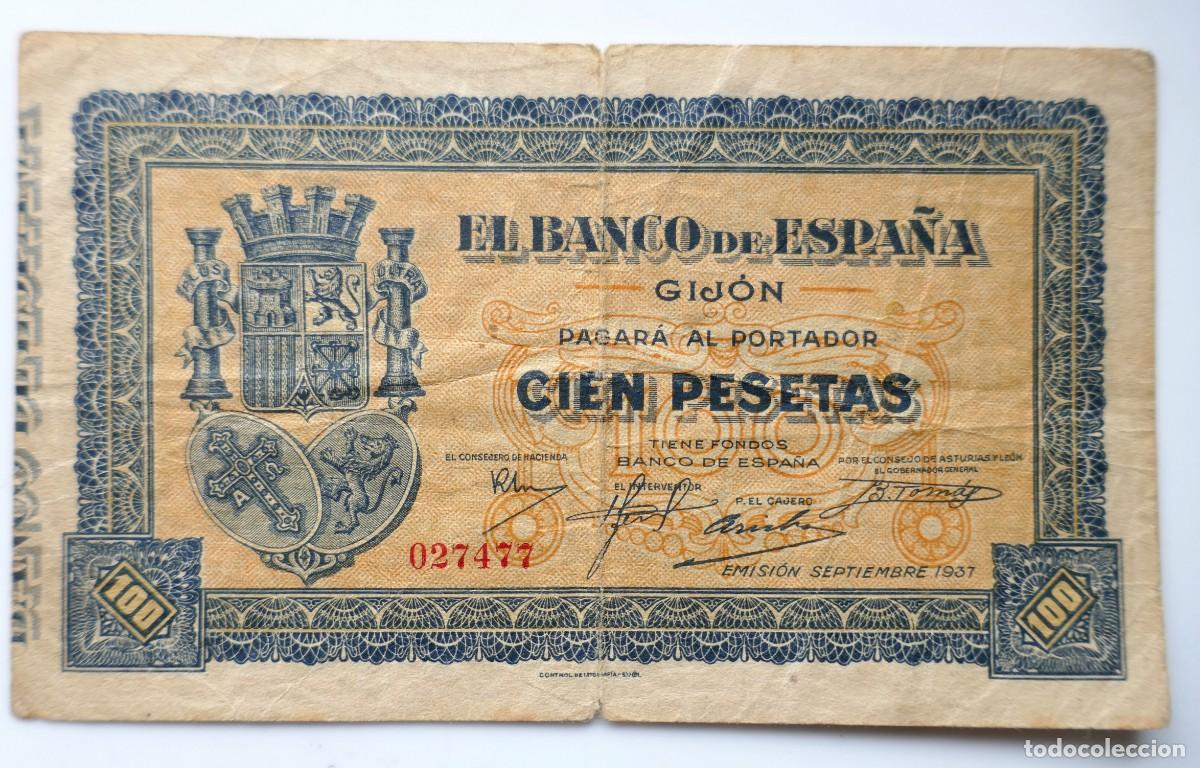 Billetes espa&ntilde;oles: ESPA&Ntilde;A. BILLETE DE 100 PESETAS GIJ&Oacute;N 1937. CIRCULADO