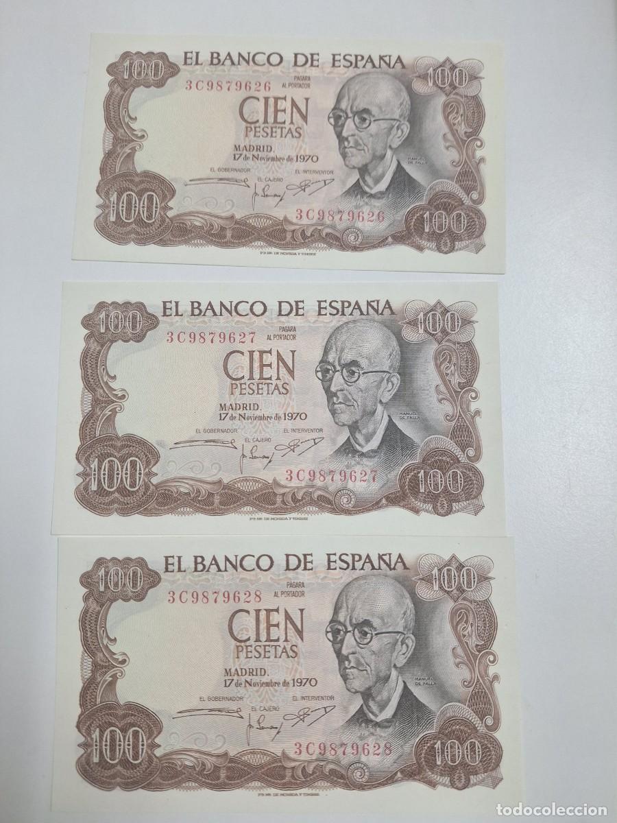 Billetes espa&ntilde;oles: LOTE 3 BILLETES 100 PTS FALLA CORRELATIVOS