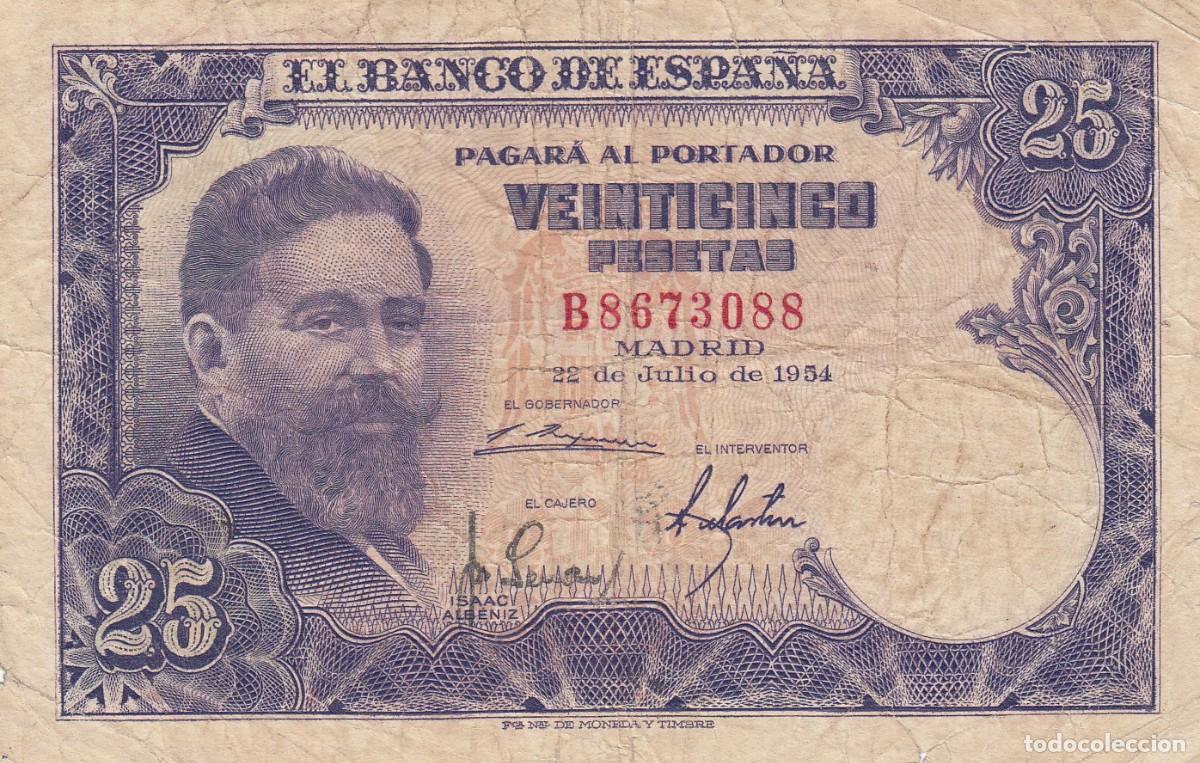 Billets espagnols: Estado Espa&ntilde;ol (Banco De Espa&ntilde;a) - 25 Ptas. Madrid. Serie B 8673088 - Emisi&oacute;n 22-7-1954. MBC-
