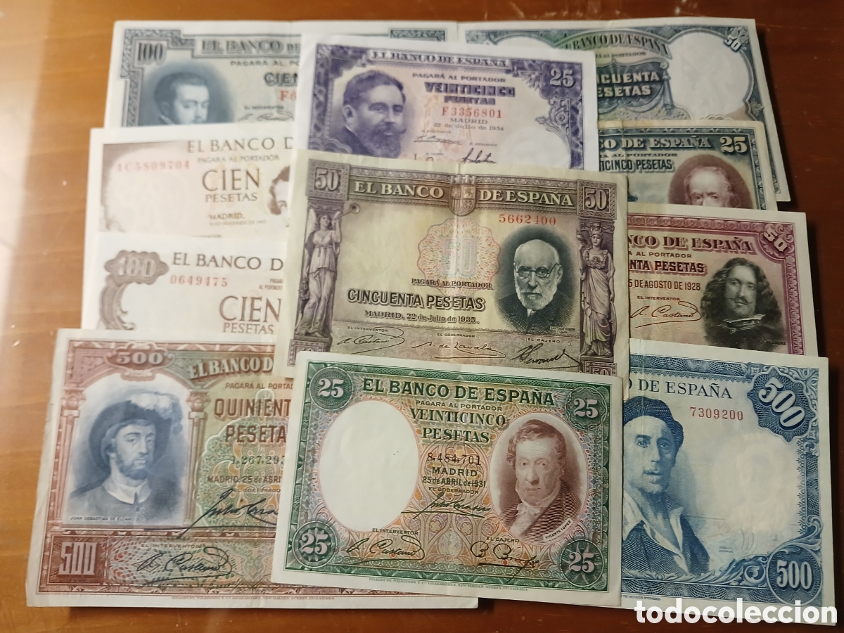 Billetes espa&ntilde;oles: LOTE, 11 BILLETES ESPA&Ntilde;OLES DE 500, 100 Y 25 PESETAS.